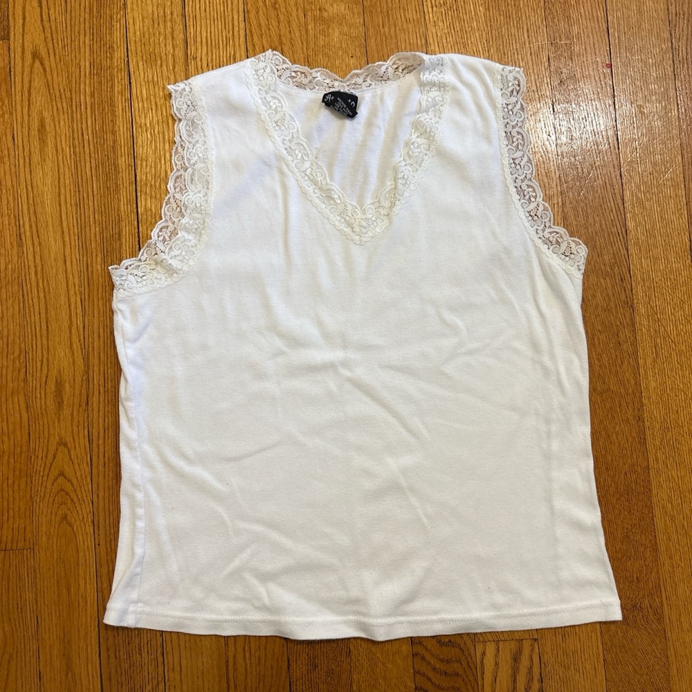 Lace-Trim V-Neck White Tank Top